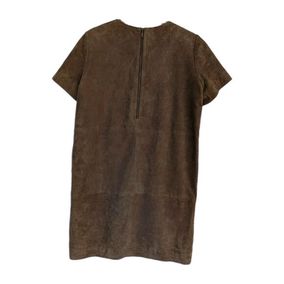 NWT Sessun Genuine Real Leather Suede Brown Shift Mini Dress Medium - Picture 4 of 14